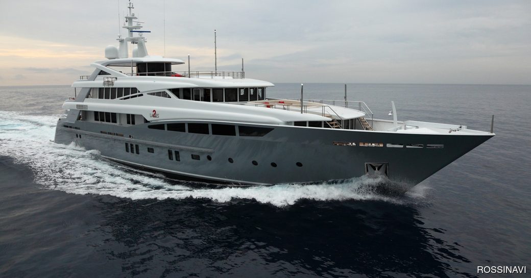 Charter yacht 2 LADIES underway, surrounded by sea