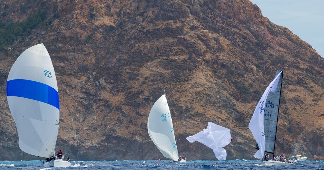 Sailing yachts against the backdrop of Saint Barths