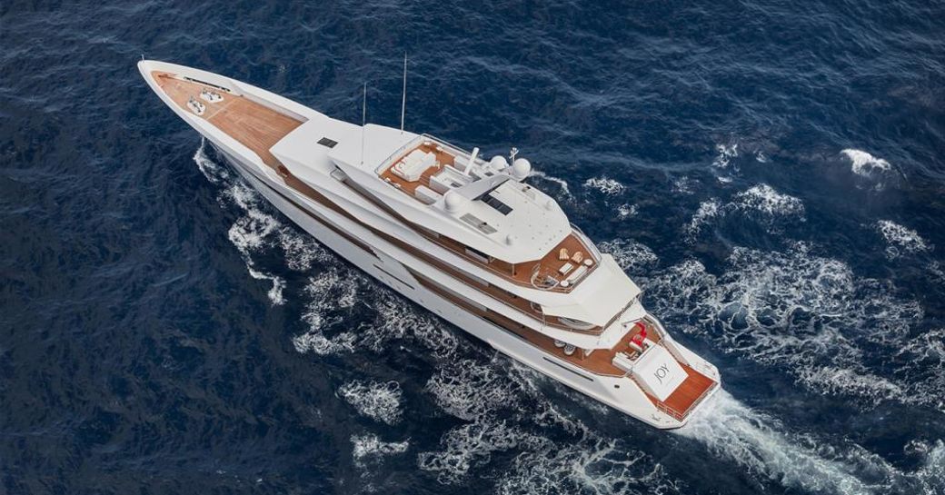 An aerial view of superyacht JOY