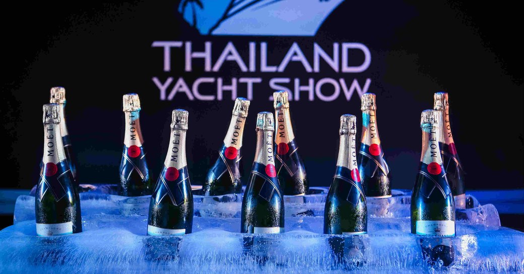 bottles of Moet at the Thailand Yacht Show press conference 