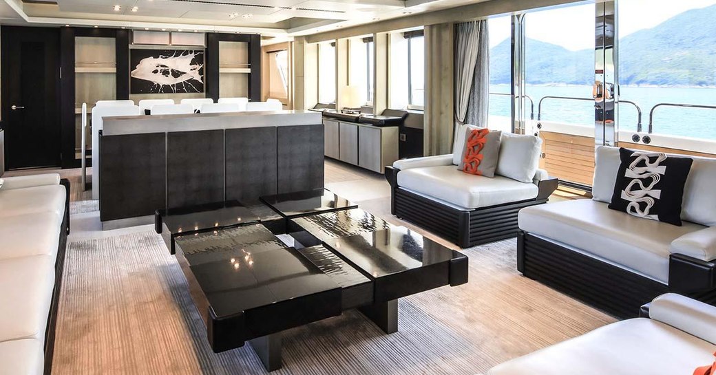 Elegant and light saloon on motor yacht Oksanchik