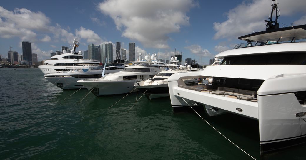 Miami International Boat Show motor yacht charters berthed
