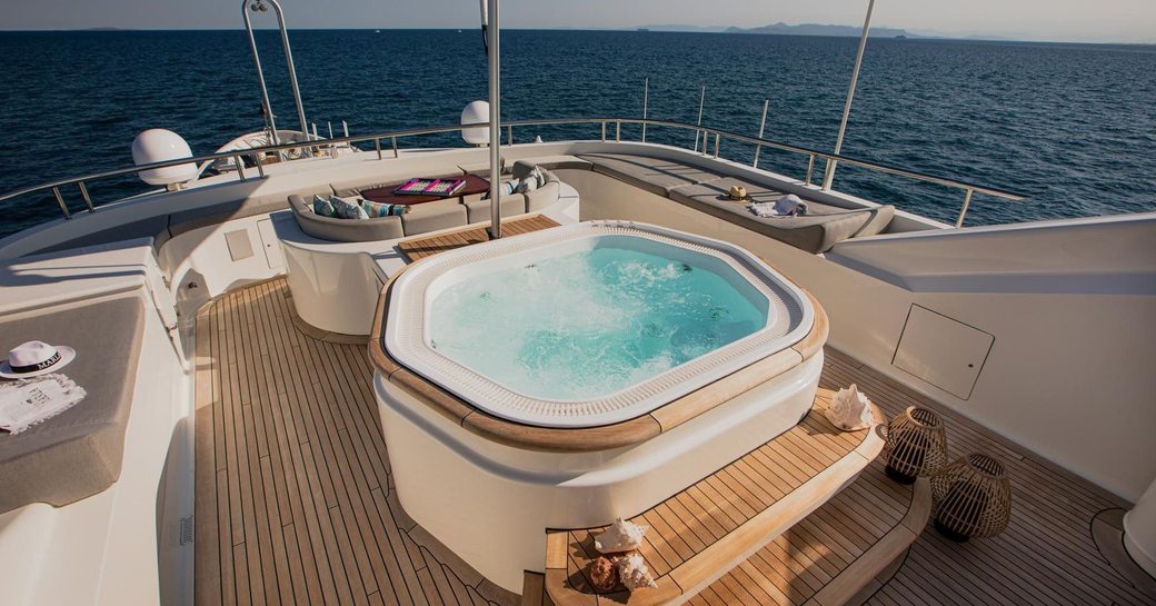 Deck Jacuzzi onboard luxury yacht rental MARLA