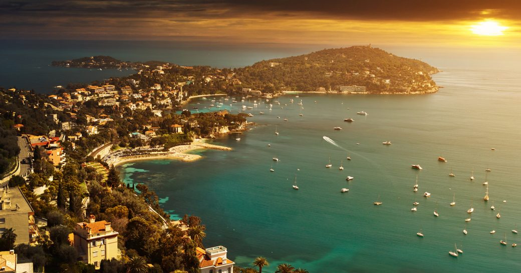 aerial image of the south of france, town of nice and little bay