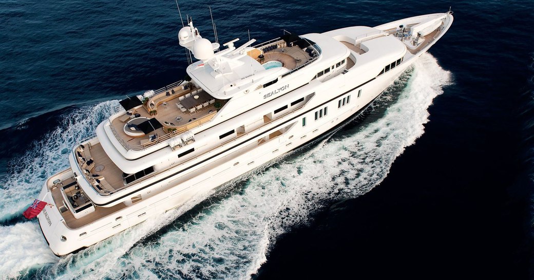 sealyon luxury yacht aerial shot while underway