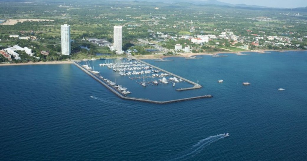 Superyachts berthed at the Ocean Marina Pattaya Boat Show