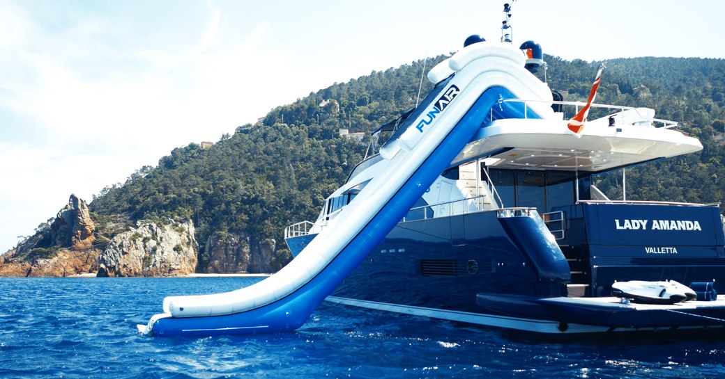 Slide on superyacht Lady Amanda, and aft decks