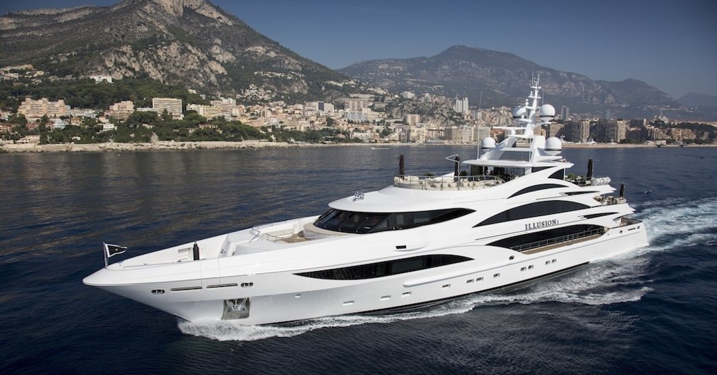 superyacht Illusion V underway on a luxury yacht charter