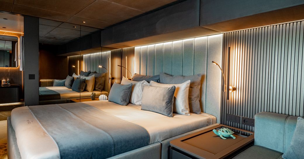 Charter yacht SHADES OF GREY master cabin with central berth