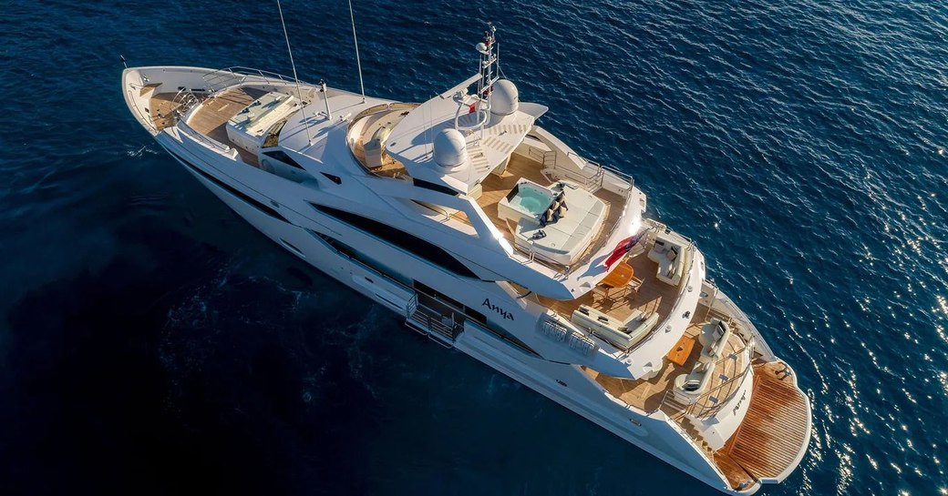 Luxury yacht ANYA aerial image on the water