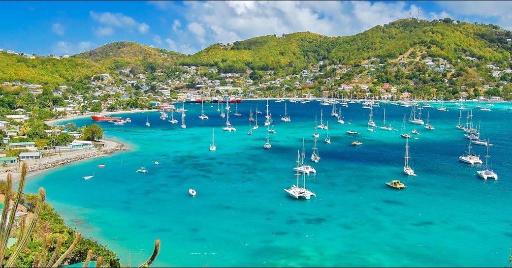 Yachts moored in Bequia, Caribbean