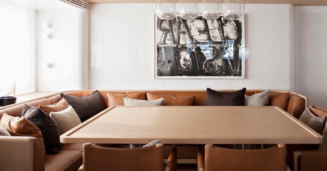 lanterns overlook dinette in the main salon of expedition yacht RH3 