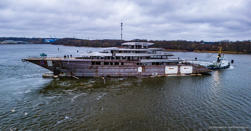 Overview of superyacht JASSJ following departure from Lurseen facility on Kiel Canal