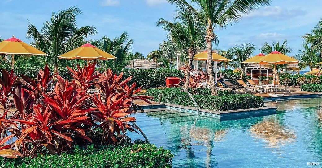 luxurious pool and relaxed setting at the Four seasons Nevis Spa