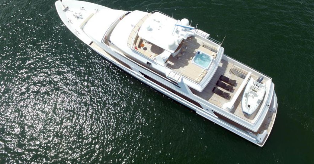 An aerial image of superyacht BRIO