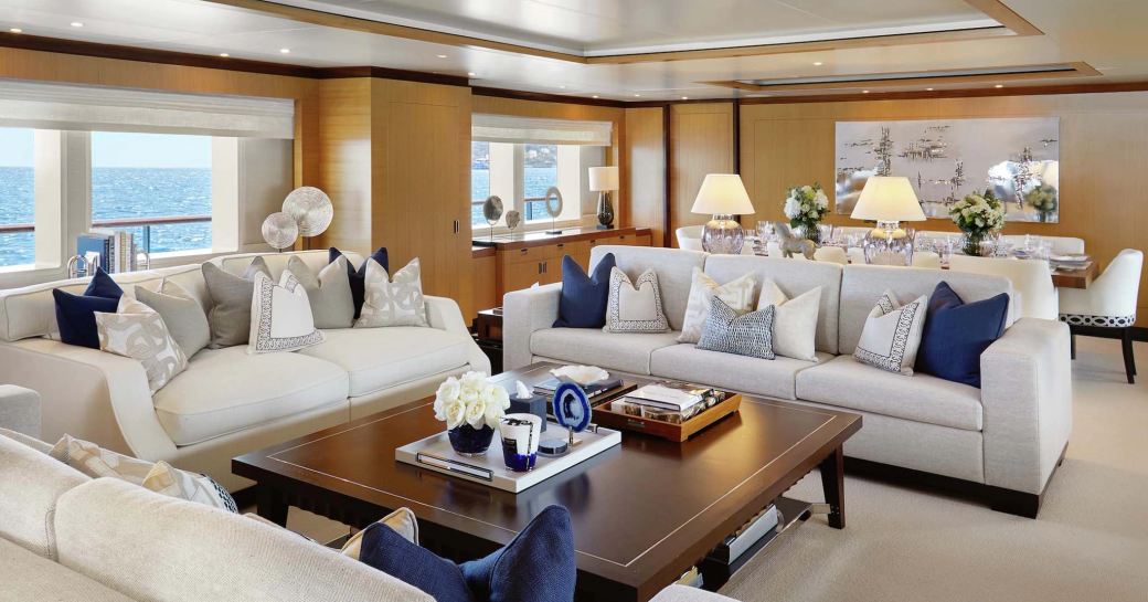Main salon onboard charter yacht LA BLANCA
