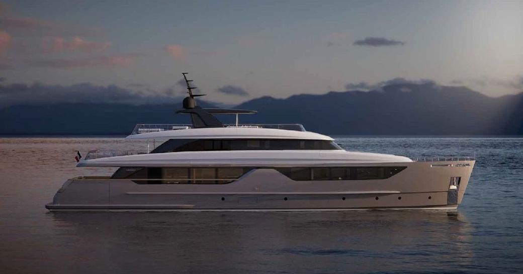 Charter yacht ANDIAMO rendering at anchor