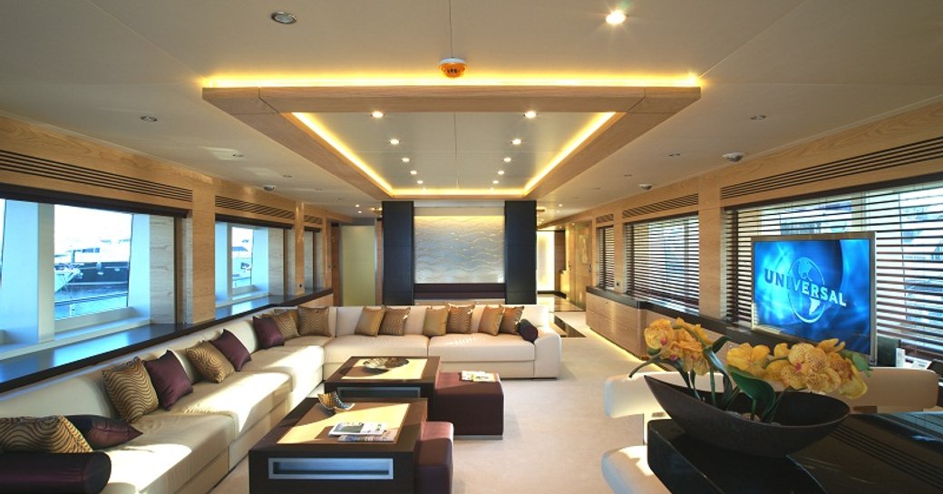 light, airy and contemporary main salon aboard superyacht TATIANA 