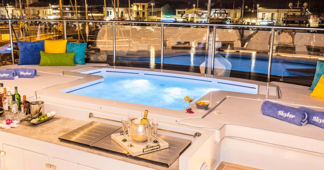 Sundeck Jacuzzi on board charter yacht SKYLER