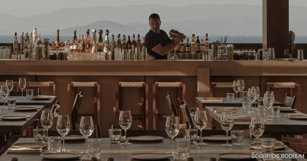 Scorpios Bodrum bar and staff member mixing cocktails 