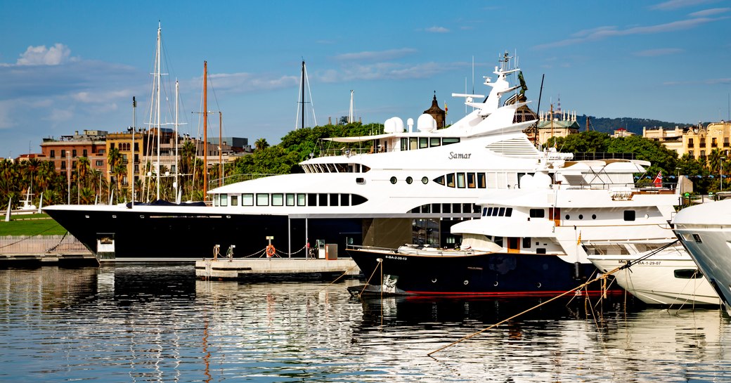 Superyacht moored at Port Vell, Barcelona.