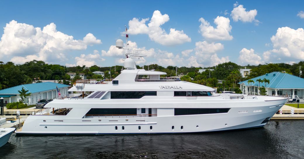 Motor yacht charter VALHALLA berthed at a dock