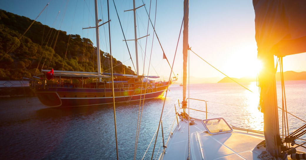 Two sail yacht gulets in Turkish waters