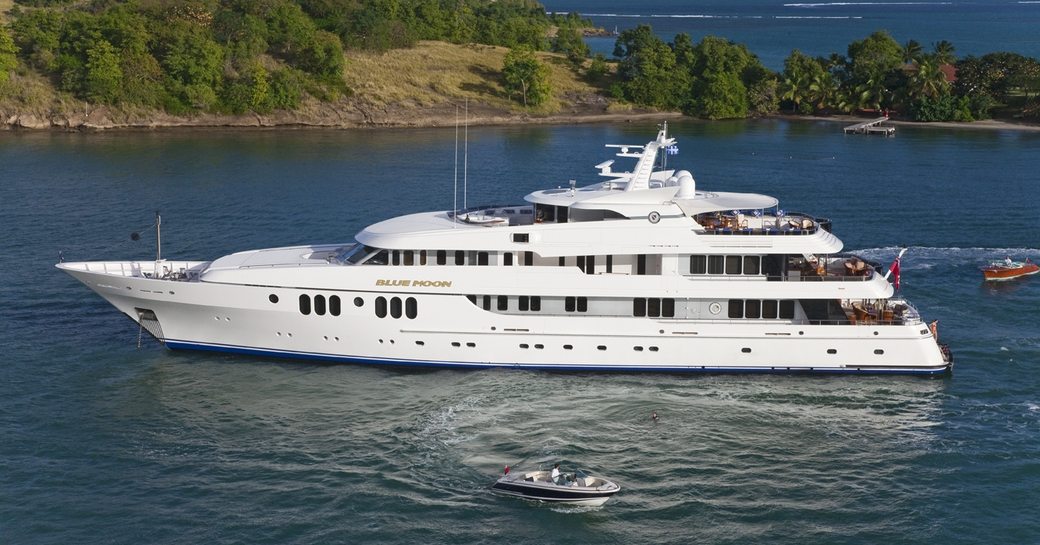 charter yacht ‘Blue Moon’ pictured alongside her tenders and toys