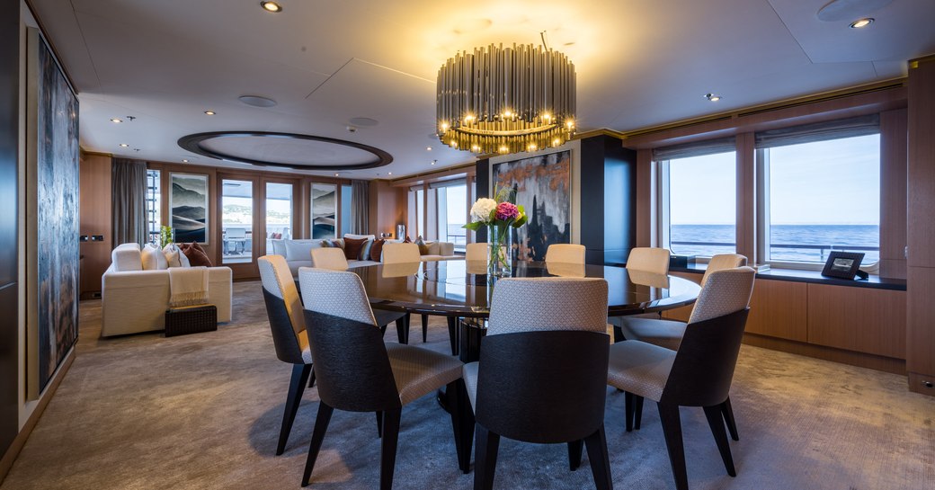 warm and sensuous main salon aboard luxury yacht GO