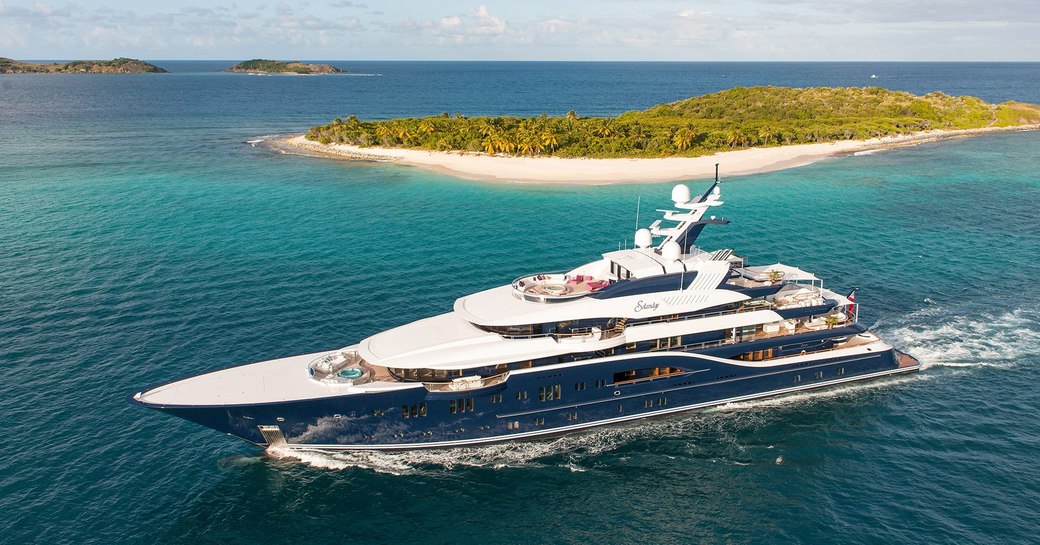 superyacht Solandge cruising through blue waters