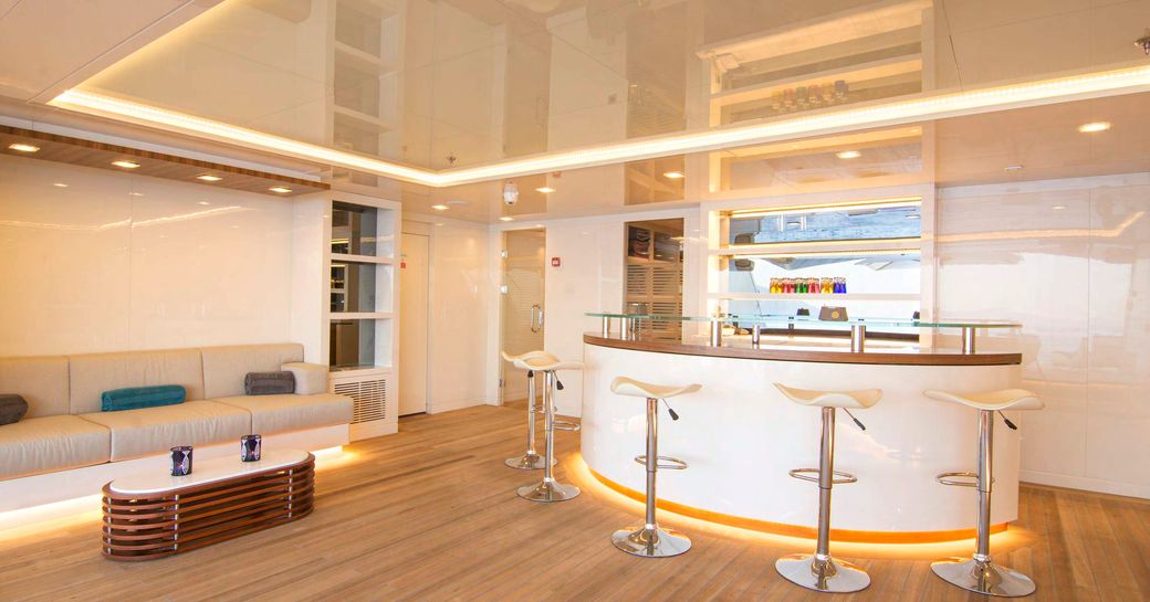 The beach club area on board superyacht O'PTASIA