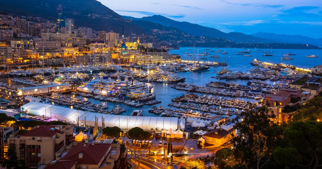 Overhead view looking out over Monte Carlo and Port Hercule
