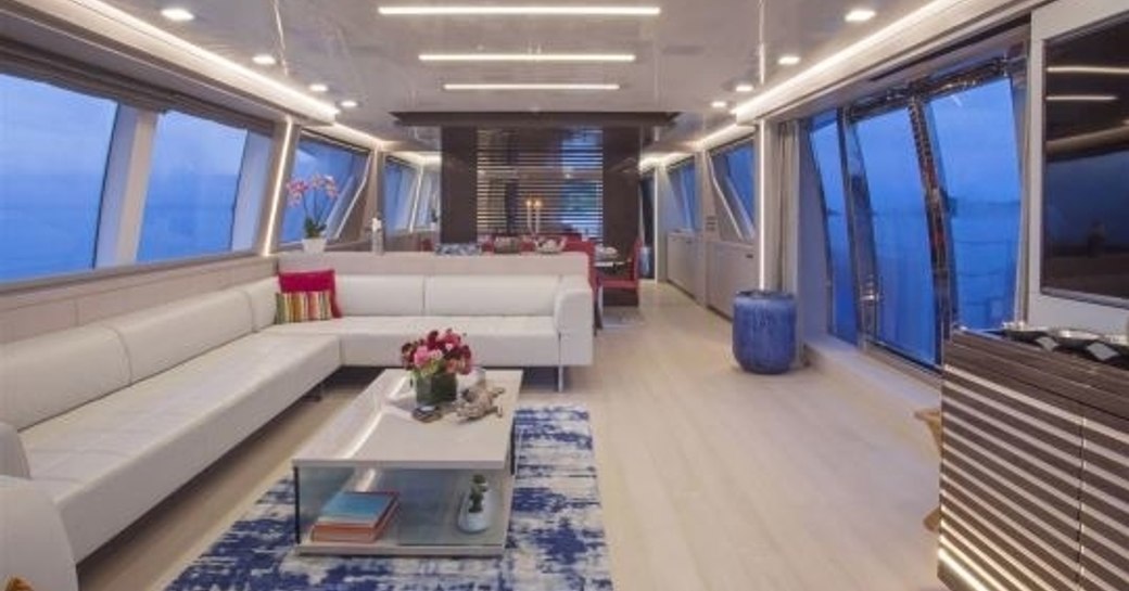 modern, bright and airy main salon aboard charter yacht Alandrea