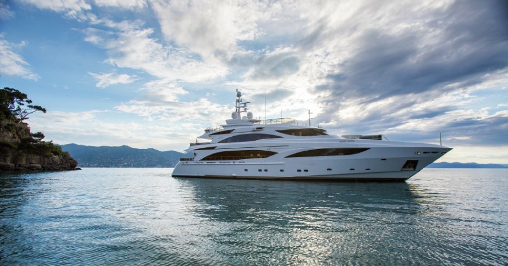 superyacht DIANE anchors during a Mediterranean yacht charter