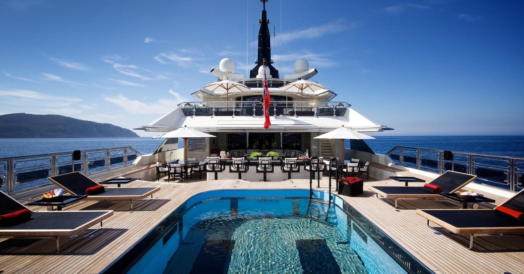 Overview of the swimming pool onboard superyacht charter ALFA NERO