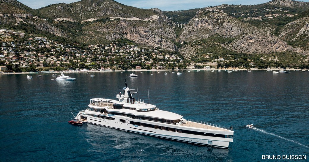 Superyacht Lady S at anchor in the Mediterranean 