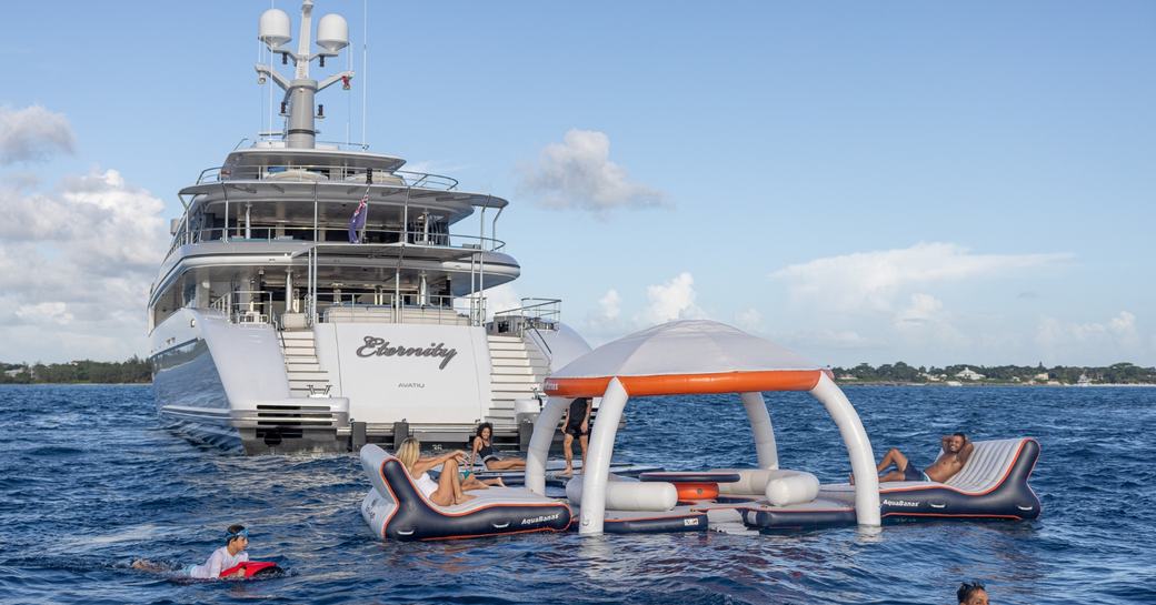 Water toys deployed aft of charter yacht ETERNITY