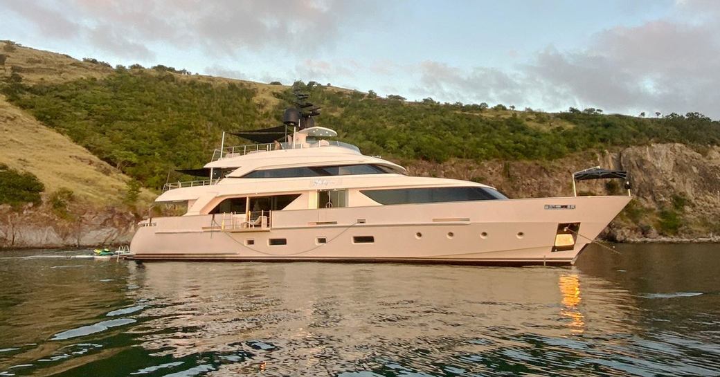 Charter yacht HALCYON at anchor in a bay