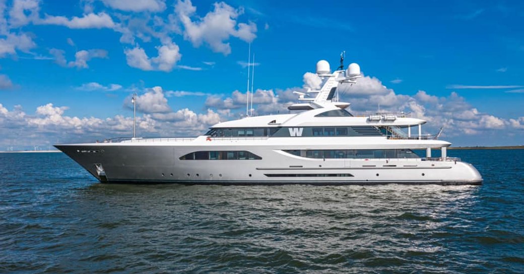 Luxury yacht W by Feadship side profile while at anchor