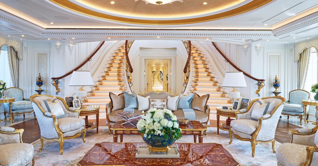 Grand interiors on board luxury charter yacht TIS