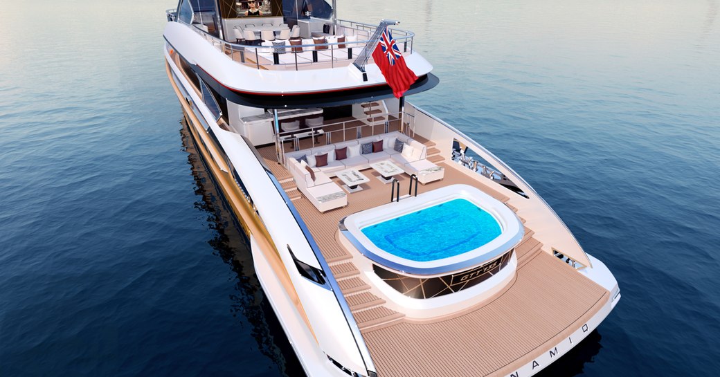 Swimming pool on deck of super yacht Stefania