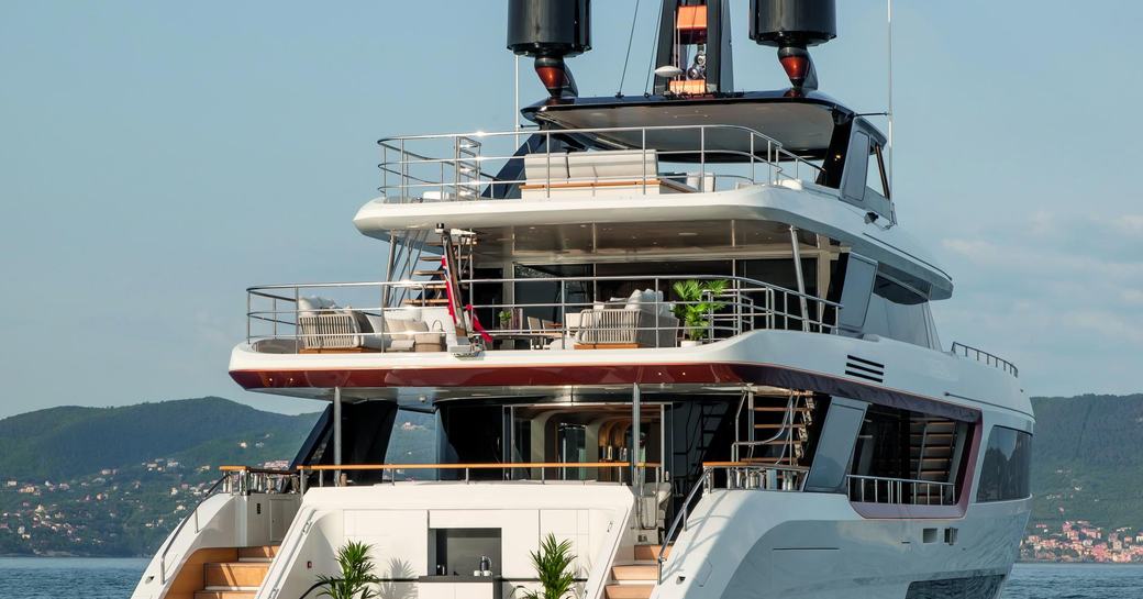 Overview of the aft decks of charter yacht DAWO