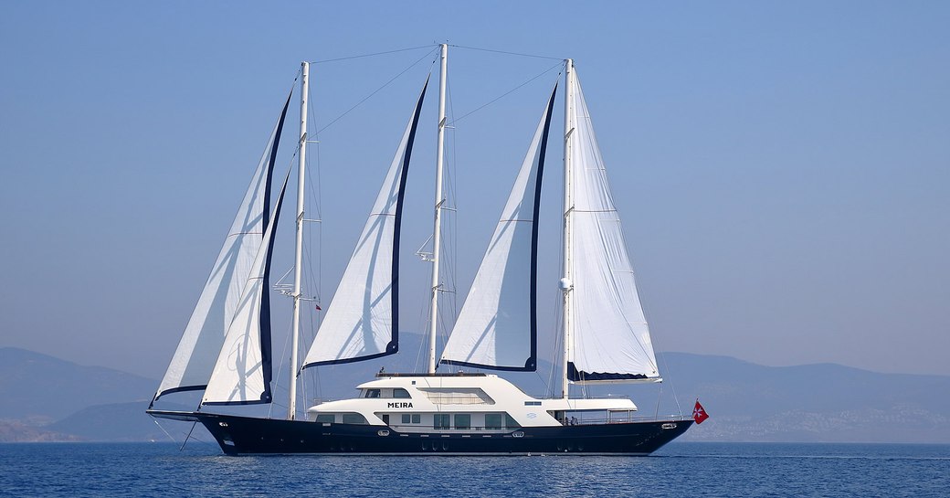 sailing yacht MEIRA at anchor on a Mediterranean yacht charter