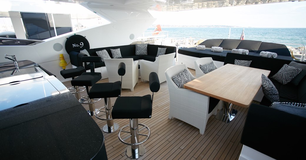 Sundeck seating area on board superyacht No. 9 of London