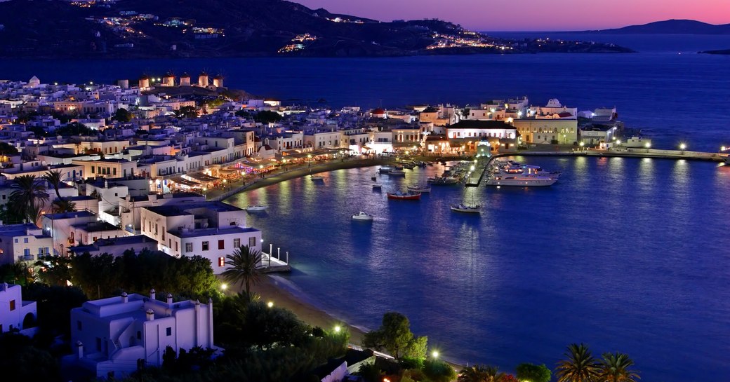 enjoy the nightlife in mykonos on a luxury yacht charter in the cyclades