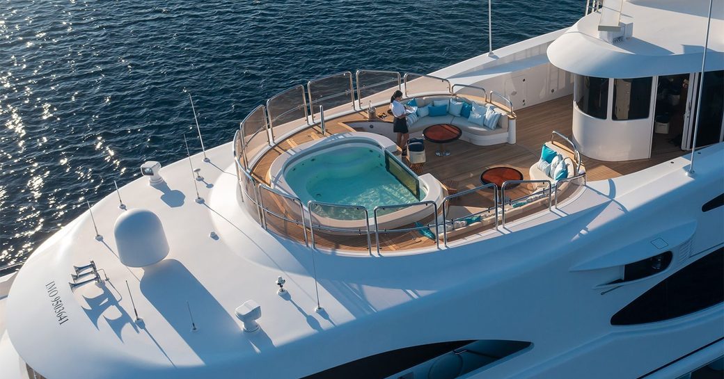 Sundeck Jacuzzi on board charter yacht IDYLLIC