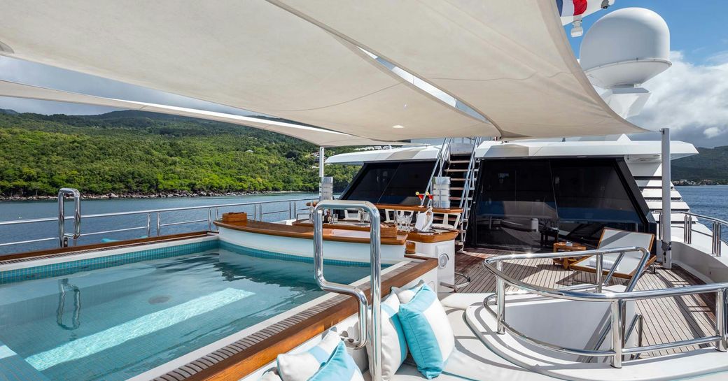 Pool and sun pads onboard charter yacht AXIOMA