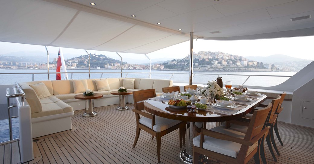 aft deck on board superyacht charter Kathleen Anne