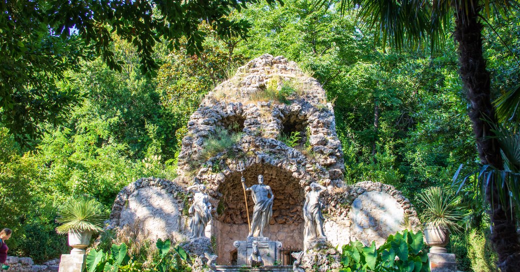 Gorgeous statue amidst the Arboretum Trsteno botanical gardens in Croatia, Dubrovnik