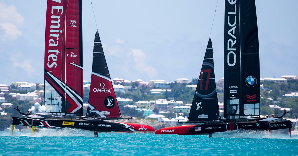 Emirates Team New Zealand and Oracle Team USA on the water for 35th America's Cup Match in Bermuda